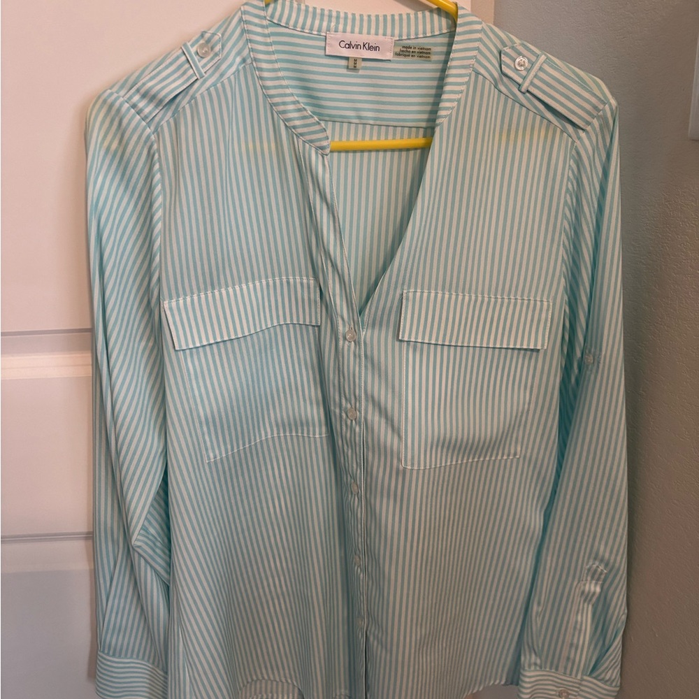 Women’s Calvin Klein Striped Blouse - Blue and White